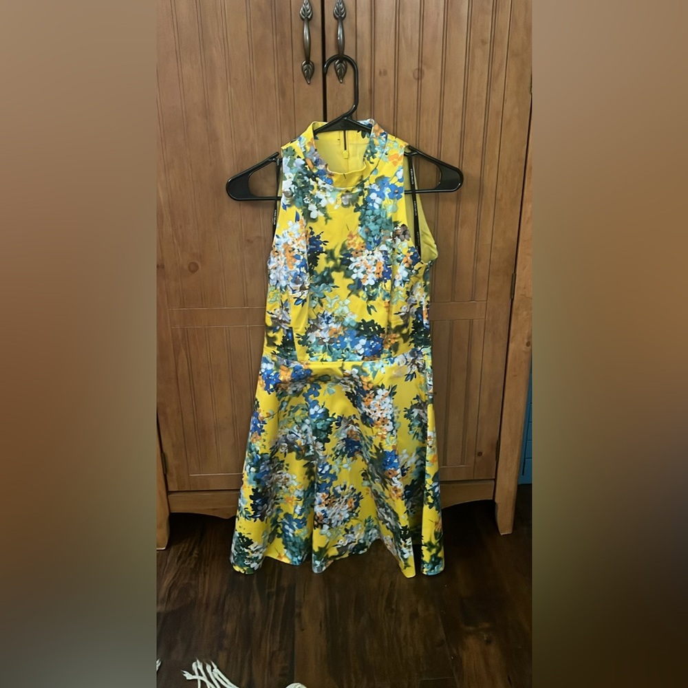 Karen Millen Yellow Blue Halter Midi Sundress